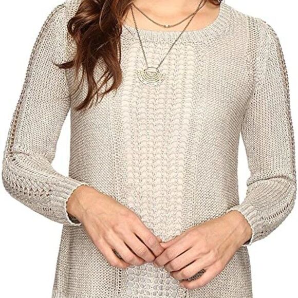 Lucky Brand Metallic Mix Knit Sweater Split Back - Picture 1 of 9